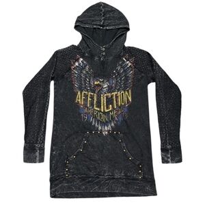 Affliction Shirt Womens XL Black Hoodie American Rock Roll Eagle Studded